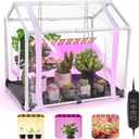 Meonum Mini Greenhouse with Grow Light, 23.6" L x 15.7" W x 19.6" H Greenhouse with Bottom Mat for Waterproof, Timer, 3 Light Color Mode for Seed Starter Tray (Mini House Shape)