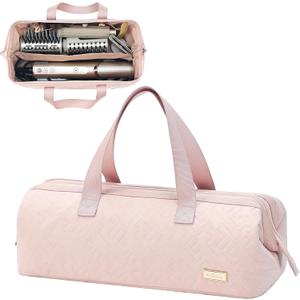 NISHEL Hair Tools Travel Carrying Bag, Portable Hair Air Wrap Dryer Case, Hair Dryer/Curling Iron/Airstraight Attachment Organizer, Pink