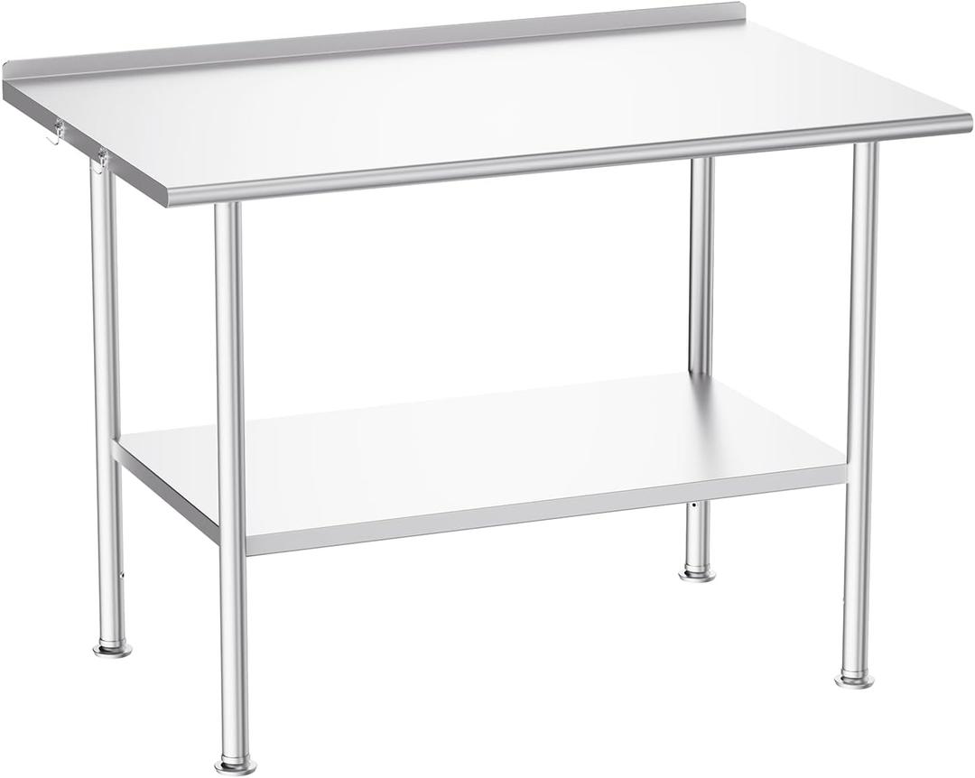 Atelicf All-Stainless Steel Prep Table, 30 X 48 Inch, with Rounded-Corner Backsplash and Adjustable Undershelf, Heavy-Duty for Outdoor Use,Restaurants,Hotels,Workshops,Kitchens,Gardens, and Garages