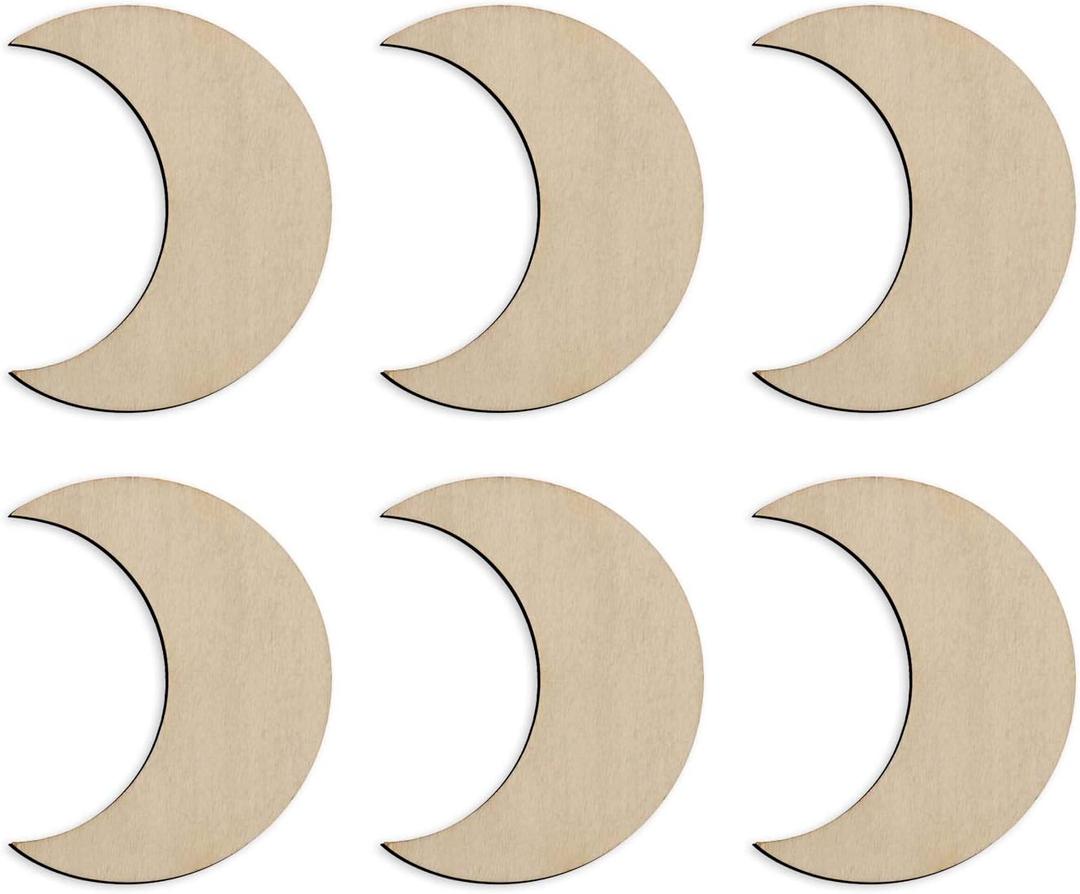 60 Pcs Moon Wood Cutouts Crafts Wooden Moon Shaped Slices Embellishments Unfinished Wood Ornaments for DIY Projects Home Decoration (1.58x2 in)