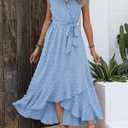 BTFBM Boho Dresses for Women 2026 Summer Fashion Cap Sleeve Swiss Dot Flowy Ruffle Beach Wedding Cocktail Maxi Dress(Sky Blue, Small)