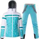 Women's Ski Jackets and Pants Set Windproof Waterproof Insulated Snowsuit Winter Warm Snowboarding Snow Coat (Large, #002blue+blue)