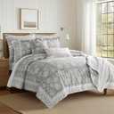 Levtex Home Adare Grey Reversible Full/Queen Comforter Set (90x94in) with 2 Pillowcases (26x20in) - Floral Bedding - Grey and White - 100% Cotton Full/Queen Size Comforter Set - Soft, Pre-Washed