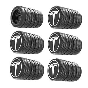 4 x 6pc Aluminum tire Valve caps with Plastic Lining for Tesla Model 3, S, X, Y AccessoriesAluminum Tire Valve Caps Compatible with Tesla Model Y Accessories 2023