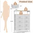 DUMOS Fabric Dresser for Bedroom with 8 Drawers, Tall 8-Drawer Chest of Drawers with Raised Shelf, Storage Tower with Fabric Bins for Closet Organization, Hallway Storage, Light Grey, 31.5"D x 45.9"W x 11.8"H