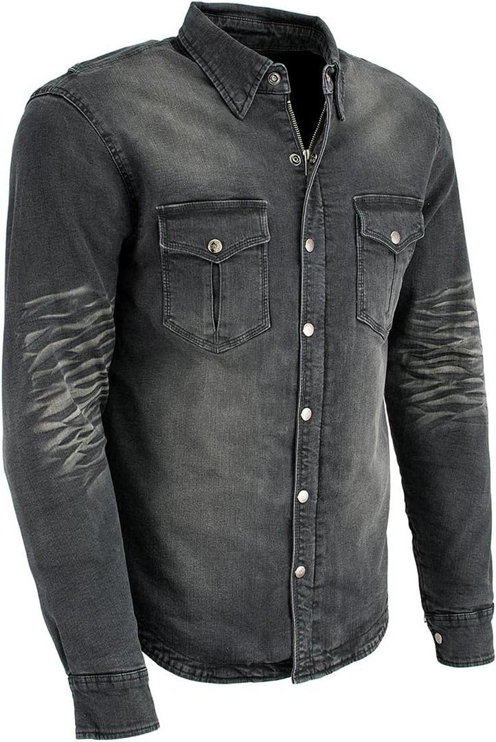 Milwaukee Leather Performance MPM1620 Men's Armored Denim Biker Shirt Aramid DuPont Fibers Coat Large