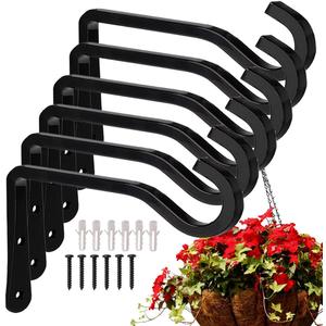 AYSUM Pack of 6 Metal Hanging Brackets, 6 Inch Wall Hooks for Hanging Plants, Bird Feeders, Lanterns, Wind Chimes (Includes Mounting Hardware)