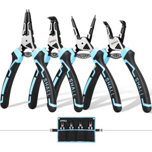 SHALL Snap Ring Pliers Set, 4-Piece Heavy Duty 7" Snap Ring Pliers, Snap Ring Pliers with 5/64" Tip, Inverted Ring Remover Bracket Pliers with Portable Case