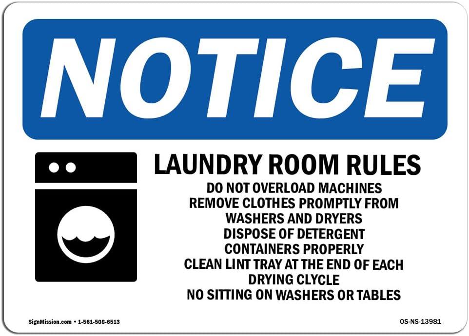 OSHA Notice Sign - Laundry Room Rules Do Not Overload | Rigid Plastic Sign | Protect Your Business, Construction Site, Warehouse & Shop Area | Made in The USA (24" X 18" Rigid Plastic)