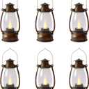 (12 Pcs-5.1in) Mini Lanterns for Vintage Western Christmas Decor, Lightweight Bronze Small LED Lanterns Decorative Indoor & Outdoor Hanging Ornaments for Weddings Party Halloween Decorations (Brushed Brown)