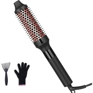 hopopower 1.25/1.5 Inch Thermal Brush Ceramic Double PTC Heated Round Brush Hot Comb, Curling Iron Tourmaline Ionic Hair Curler Dual Voltage for Traveling (32MM)