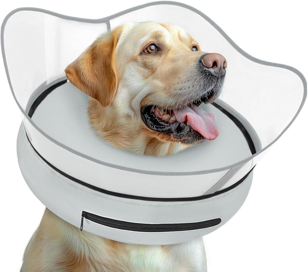Elevated Inflatable Dog Cone Collar Alternative After Surgery, Dog Donut Collar, Soft Pet Cone to Stop Licking for Small Medium Large Dogs (XL(Neck 14"-18"), Solid Grey)