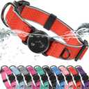 WhoseID Airtag Dog Collar | with Waterproof Air Tag Holder | QR Code Pet ID |Durable Comfortable Oxford Padded | Reflective Collar | for Outdoor Medium Dogs(Red,M,13''~19'')