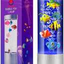 Bubble Fish Lamp with 6 Floating Fake Fish  LED Aquarium Night Light with Moving Fish and Bubbles  Cylindrical Transparent Tank, Perfect for Kids Rooms, Offices, and Living Spaces