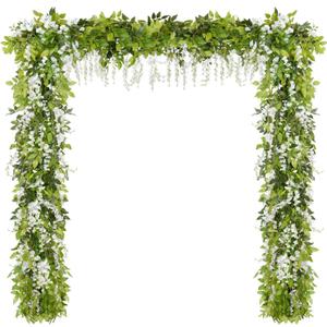 Dolicer Wisteria Artificial Flower Garland 2Pcs Total 12Ft, White Silk Wisteria Hanging Flowers for Wedding Arch, Outdoor Ceremony, Garden, Porch Decor (2 Pcs)