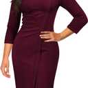 AISIZE Women's Retro 3/4 Sleeve Ruched Elegant Business Pencil Sheath Dress (L)