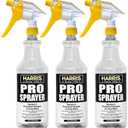 HARRIS Professional Spray Bottle 32oz (3-Pack), All-Purpose for Cleaning and Plants with Clear Finish, Pressurized Sprayer, Adjustable Nozzle and Measurements