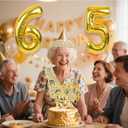 65th Birthday Decorations for Women with 65th Birthday Sash and Crown, Number Balloons, Birthday Card, Cake Topper and Candles, 65 Year Old Female Gifts for Her, Gold