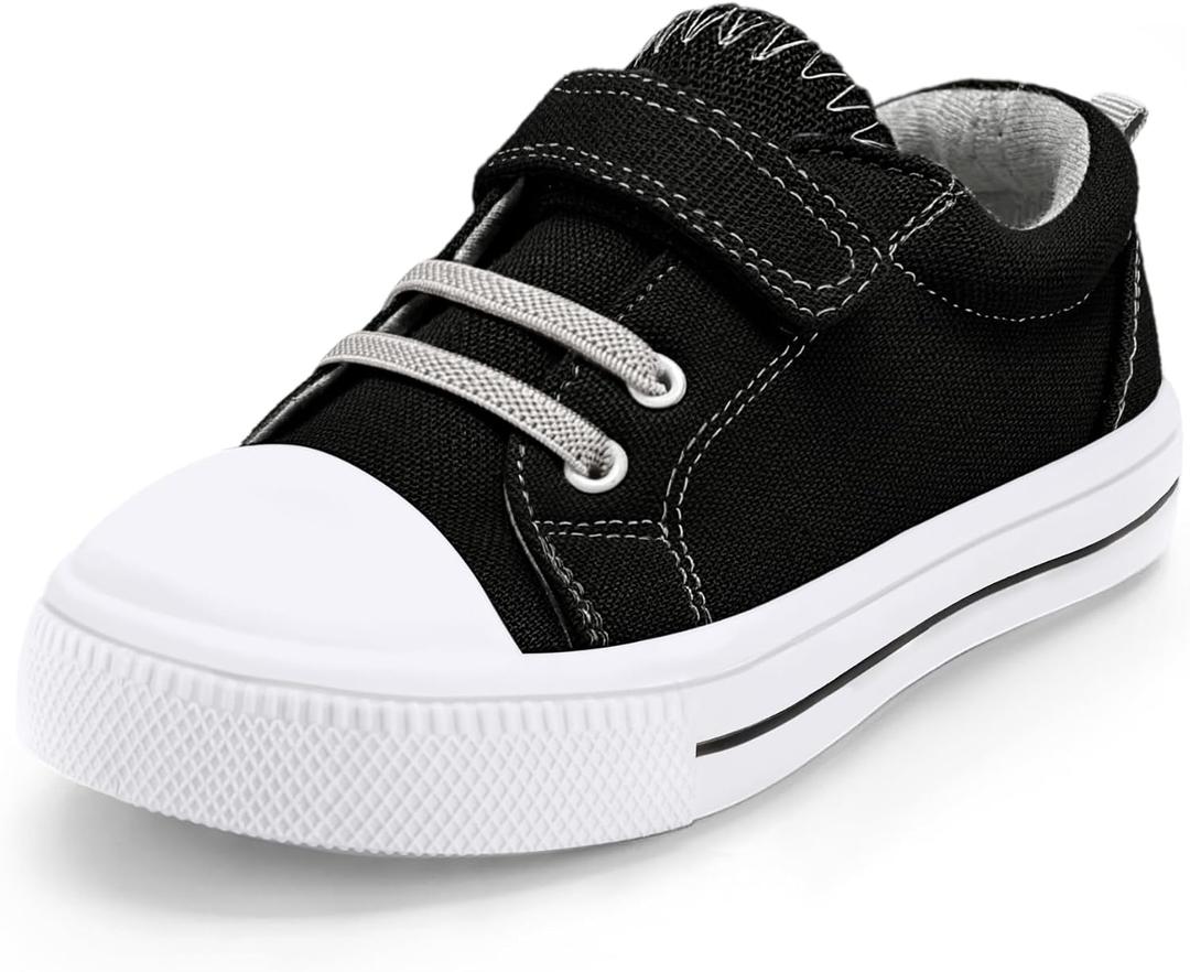 K KomForme Kids Sneakers for Boys and Girls，with Hook and Loops, Baby Canvas Shoes Black, 10 Toddler