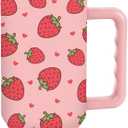 40oz Strawberry Tumbler with Lid Straw Handle Pink Red Cute Strawberry Water Bottle Stainless Steel Travel Mug Tumbler Cup for Iced Coffee Women Girl Birthday Party Favor, 1Pack
