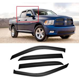 Window Visor for 2009-2018 Dodge Ram 1500 Crew Cab, Out-Channel Rain Guards Shields Vent Deflector Shade Wind Dark Smoke 10-24 Ram 2500 3500 Crew & Mega Cab(4 Full Size Doors), 19-24 Ram 1500 Classic (For 09-18 Ram Crew Cab & Mega Cab)