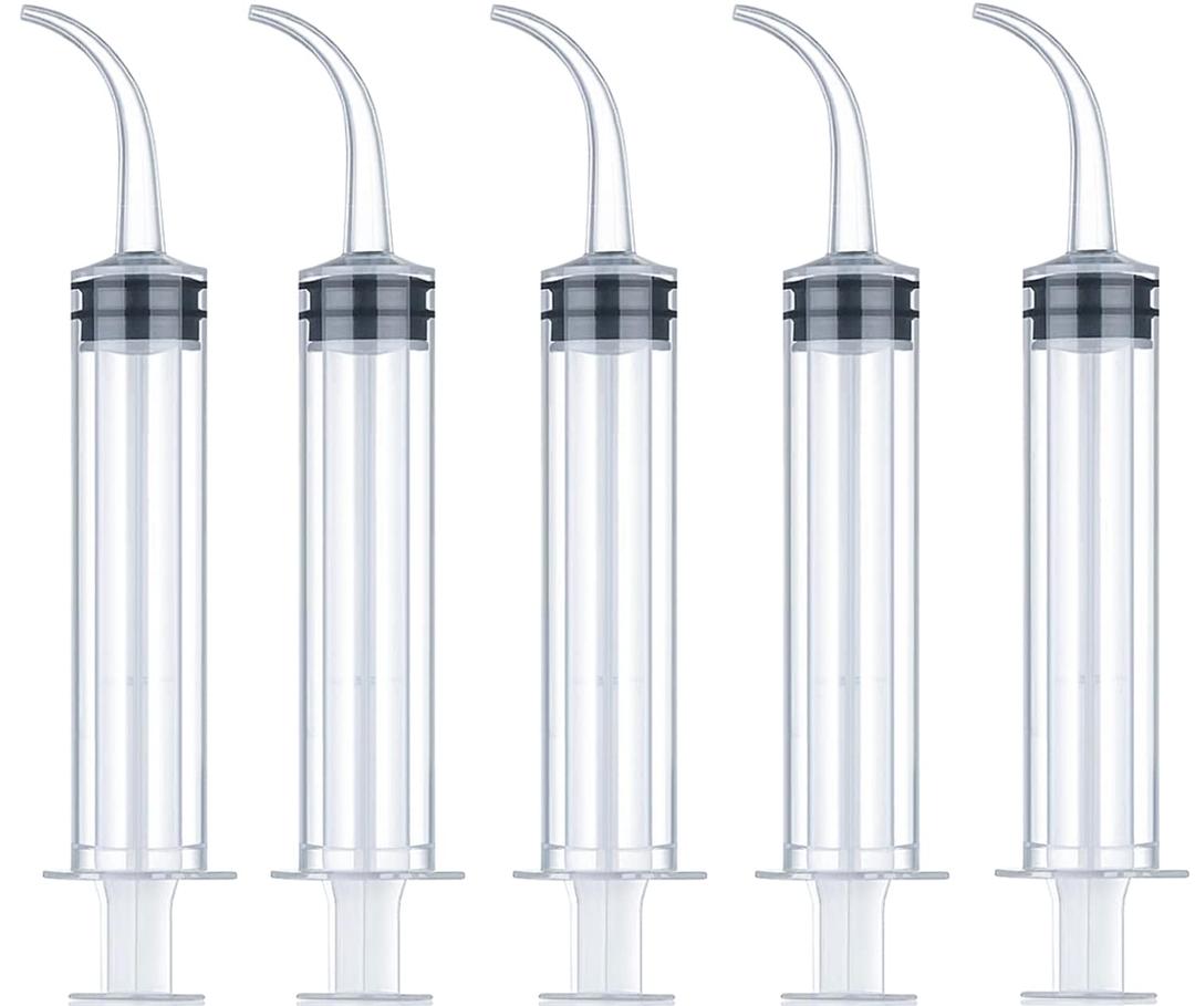 Wisdom Teeth Syringe, 5 Pack Irrigation Dental Syringes with Curved Tip for Dental Care Liquid Oral Tonsil Stone (Curved-No Measurement)
