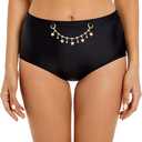 Seagoo Womens High Waisted Bikini Bottoms Tummy Control Full Coverage Bathing Suit Swim Bottom with Paperclip Chain Large
