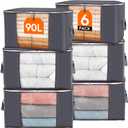 Lifewit 90L Large Storage Bags, 6 Pack Closet Organizers and Storage, Clothes Storage Bins with Lids, Foldable Storage Containers with Reinforced Handles for Clothing, Blanket, Bedding, Comforter Gray