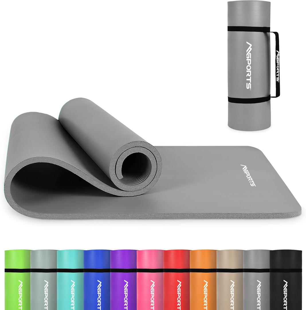 Yoga Mat Premium Non Slip Thick  Extra Comfortable Exercise Mat for Home Workouts, Pilates, Stretching & Gym  Cushioned NBR Foam, Gym Mat with Strap, for Women & Men (74.5 x 32 x 0.6 in, Grey)