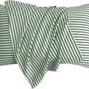 JELLYMONI 100% Natural Cotton Striped Standard Pillowcases Set, 2 Pack White and Green Stripes Pattern Printed Pillow Covers with Envelope Closure(Pillows are not Included)