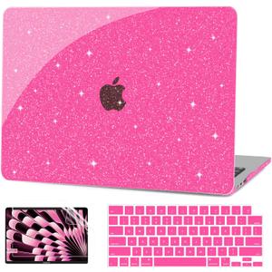 G JGOO Compatible with MacBook Air 13 inch Case 2026 2025-2022 M5 A3449 M4 A3240 M3 A3113 M2 A2681, Glitter Platsic Hard Shell for MacBook Air 13.6 inch Case+Keyboard Cover+Screen Protector, Hot Pink