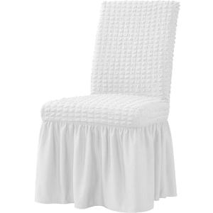 XMNTG Dining Room Chair Slipcovers 1-Piece Stretch White Dining Chair Covers Dorm Chair Cover Non Slip Washable Furniture Protector with Skirt Country Style for Hotel Ceremony Party (White)