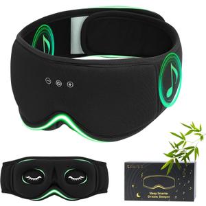 ZHENYEMEI Bamboo Cotton Sleep Mask with Bluetooth Wireless Headphones - Blackout Eye Mask for Sleeping 3D Contoured Sleep Headband Ear Muffs Lengthen & Low Noise Hook for Better Experience (Black)
