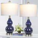 Double Gourd Ceramic Table Lamps Set of 2, Modern Navy Blue Bedside Lamps for Night Stand, Contemporary Nightstand Lamps for Bedroom Living Room 