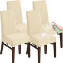 Chair Covers for Dining Room Set of 4, Stretch Jacquard Dining Chair Slipcover Covers, Removable Washable Waterproof Chair Covers (Cream,4 Pieces)