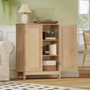 Iwell Storage Cabinet, Rattan Cabinet with Adjustable Shelf, for Living Room, Entryway, Kitchen, Home Office, Nature, 11.8"D x 23.6"W x 31.5"H