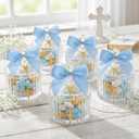 Chuangdi 6 Sets 24 Pcs Baptism Favors for Guests Crystal Candy Bowl Gifts with 6 Pcs Cross Rosary for Baptism Decorations Wedding Baby Shower Supplies First Communion Party(Light Blue)