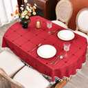 Plaid Farmhouse Red Oval Tablecloth Cotton Linen Heavy Weight Checkered Table Covers Cloths for Dining Room Kitchen Tabletop Decoration, 60x104 Inch