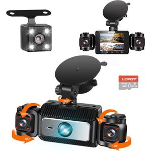360 Degree View 4 Channel Dash Cam Front and Rear Inside Left Right, LOFOV Dash Camera for Cars FHD 1080P Free 64GB SD Card, Multi-Ch Dash Camera for Cars,Night Vision, 24H Parking Mode