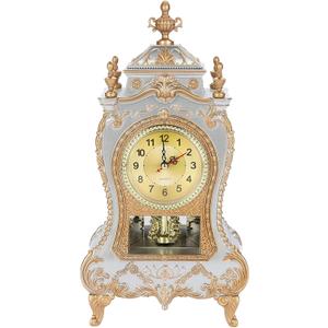 Vintage Clock, Exquisite Vintage Desk Clock Antique Home Hotel Decorative Table Clock with 12 Songs (White)