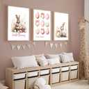 3Pcs Easter Bunny Poster Wall Art Pink Easter Eggs Wreath Canvas Prints Cute Watercolor Rabbit Pictures Wall Decor for Baby Boys And Girls Living Room Bedroom Home Decoration Un framed (24"L x 16"W)