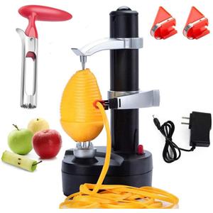 Electric Potato Peeler Automatic Potato Peeler Machine, Electric Peeler Fruits and Vegetables, Apple Peeling Machine for Kitchen [1 Adapter 2 Extra Blades] with Apple Corer (Black-C)
