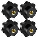 Aifeier ET 4 Pcs M8 Knurled Thread Clamping Knob, Plum 7 Star Knob Shaped Hand Grips Screw-On Type Thru Threaded Knob Nuts