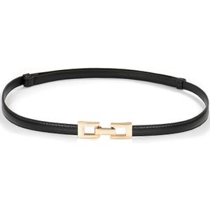 Glamorstar Skinny Belts for Women Thin PU Leather Waist Belt with Gold Buckle for Dresses (Fit Waist 24"-37", Black)