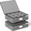 YearningHome Cup and Mug Storage Box with Hard Shell and Dividers for Coffee Mugs,Tea Cups and Glasses,Stackable Storage Organizers with Lid,Handles,Zips and Lable for Moving,Holds 12,2 Pack, Grey