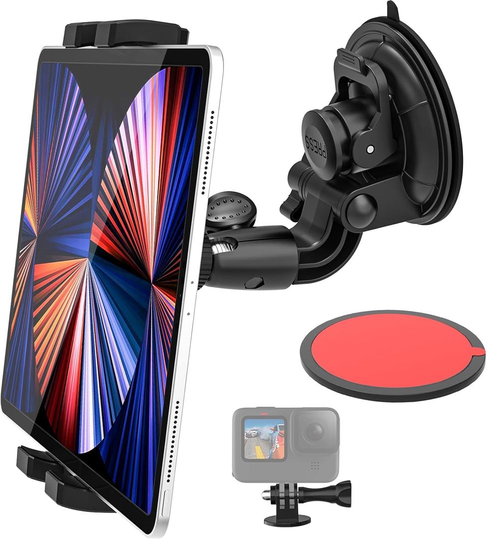 Windshield Car Tablet Mount, Heavy Duty Window Dashboard Tablet Holder, 95mm Powerful Suction Mount for iPad Pro 12.9 11 Air Mini, Galaxy Tab, Z Fold,More 4-13'' Tablets, 1/4'' Screw for Camera