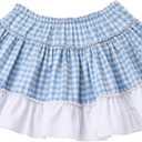 ABAFIP Sissy Plaid Mini Skirt Bowknot Ruffle Pleated Short Crossddressing Skirt for Men (Blue)