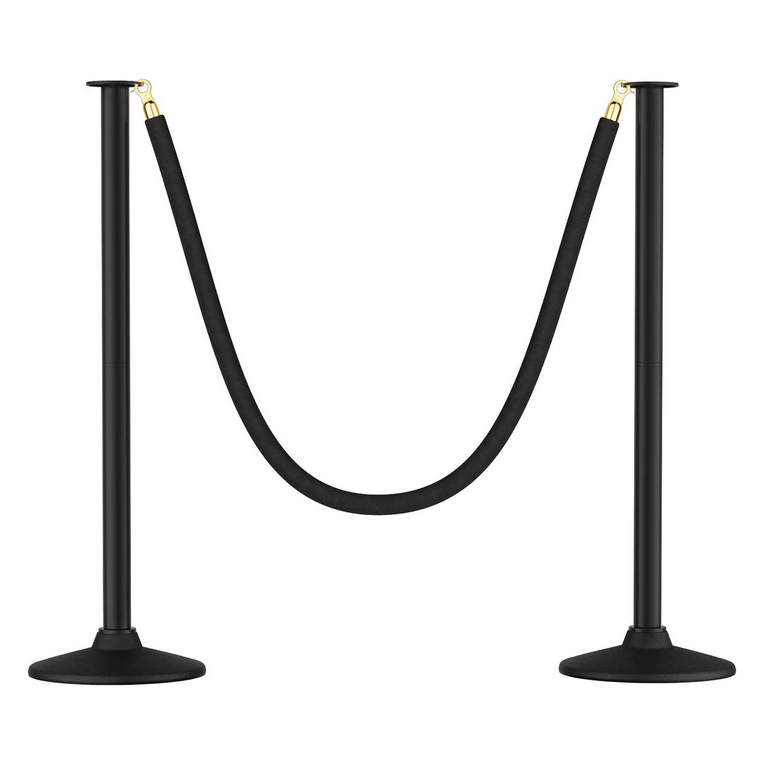 RoadHero Plastic Stanchion Post, Black Velvet Ropes and Poles with Weighted Base, Ropes Safety Barriers for Crowd Control, Party and Movie Theater, 2 PCS