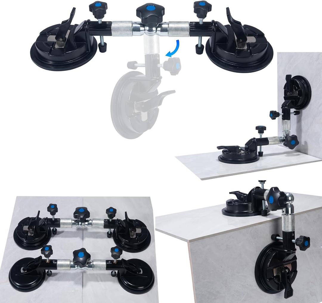 2PCS Seamless Seam Setter Adjustable Suction Cup 6Inch 90-270 Degree Tile Corner Leveling Tensioner Alignment Countertop Leveler Tools for Granite Stone Floor Seaming Installation Gripper Joiner