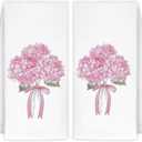 CIOJUNE Coquette Pink Hydrangea Floral Hand Towels for Bathroom Spa Gym, Preppy Aesthetic Floral Kitchen Towels, Rustic Hydrangea Flower Dish Tea Towels for Kitchen Decor, 16x24 Inch Set of 2